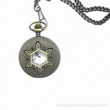 Antique Copper Tone Quartz Pocket Watch Necklace Chain with Clients' Design, Japan Quartz Movement